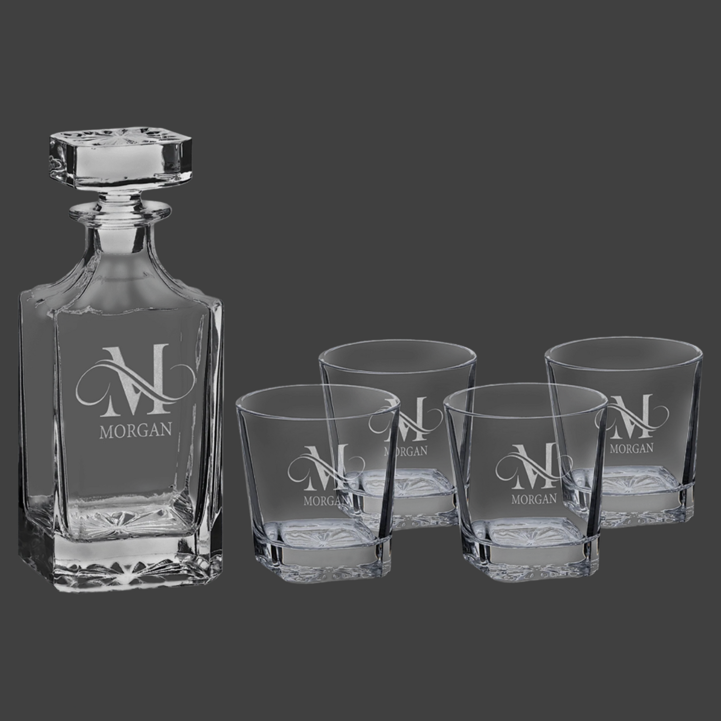 Glass Decanter Set with Four Glasses