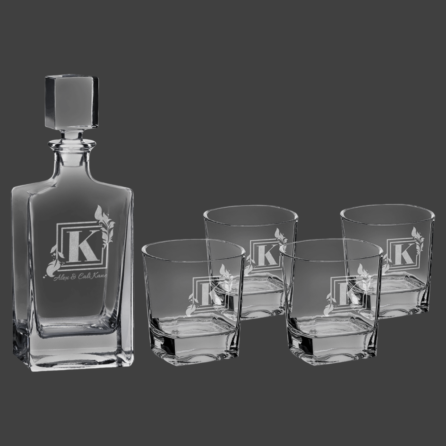 Glass Decanter Set with Four Glasses