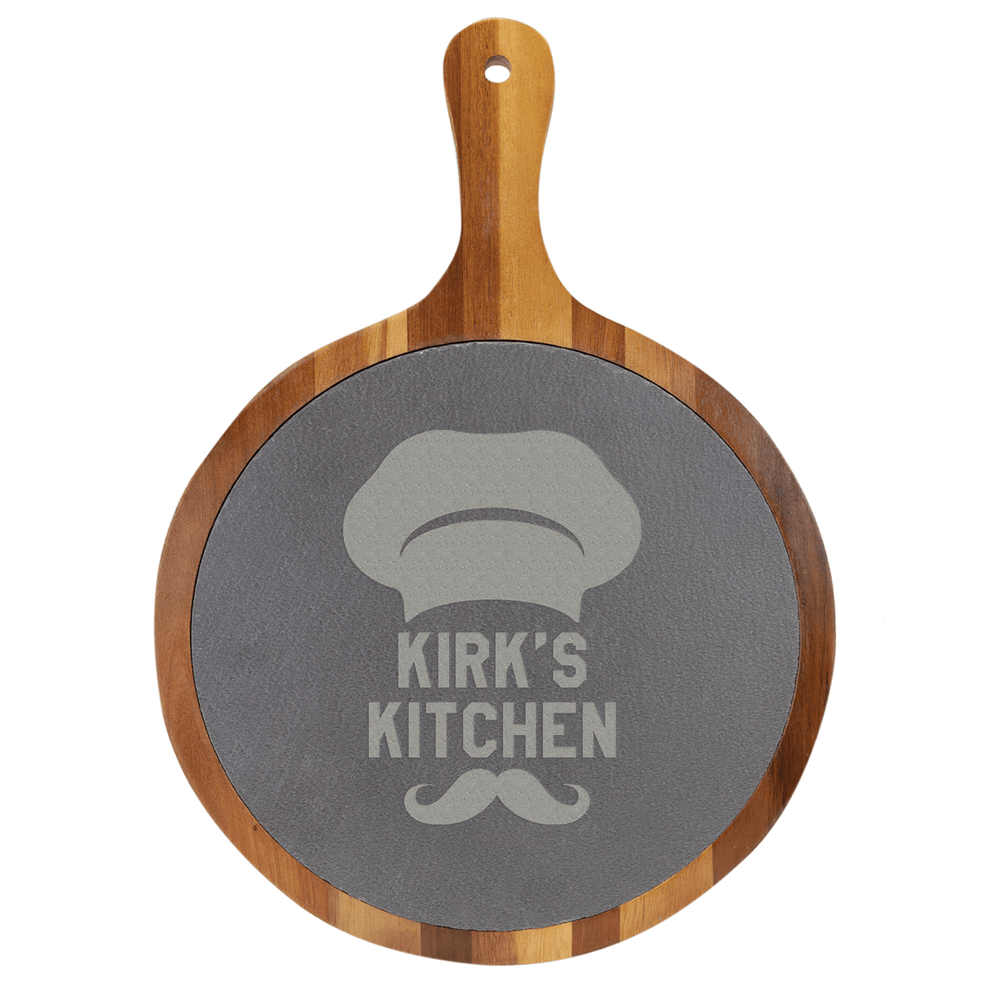 Round Acacia Wood/Slate Serving Board with Handle