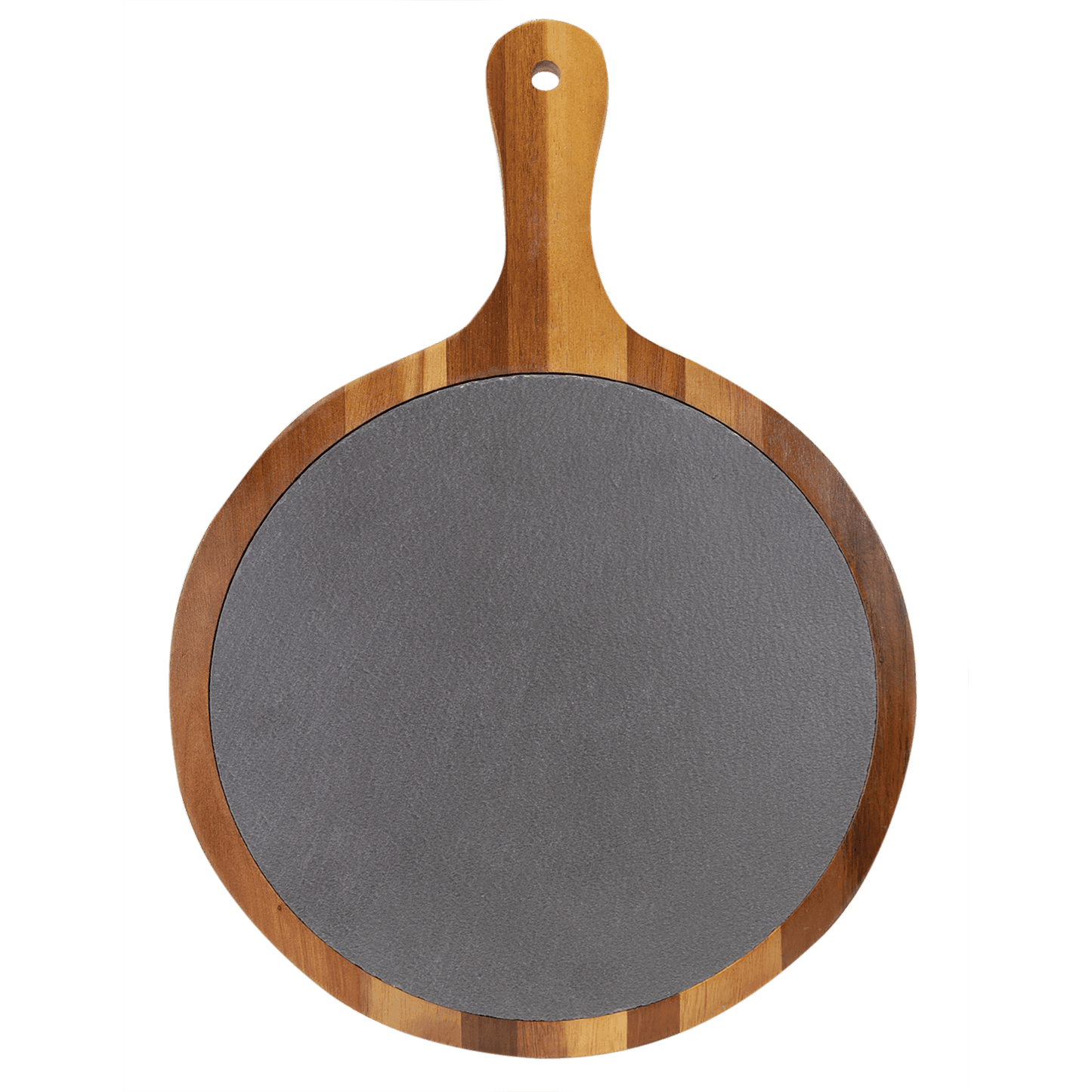 Round Acacia Wood/Slate Serving Board with Handle
