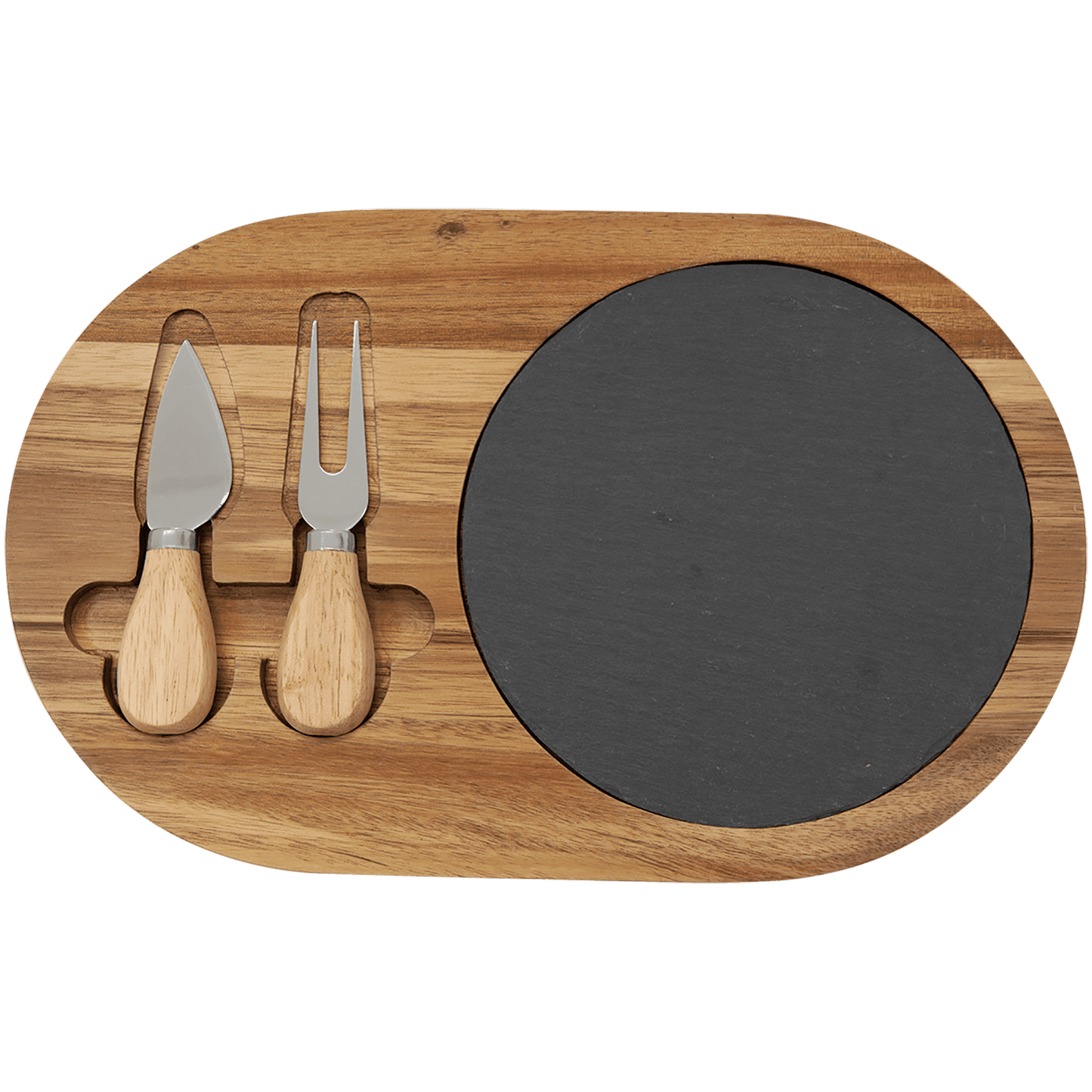 Acacia Wood/Slate Oval Cheese Set with Two Tools