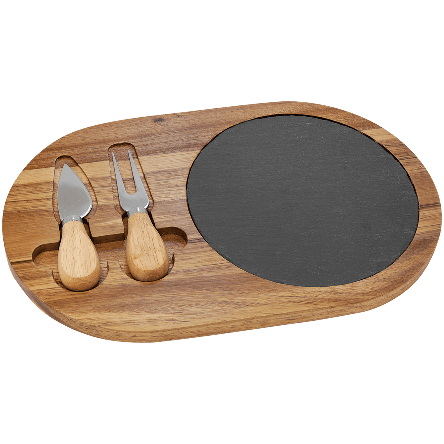 Acacia Wood/Slate Oval Cheese Set with Two Tools