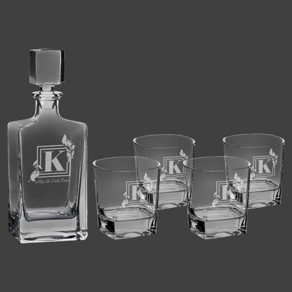 Glass Decanter Set with Four Glasses