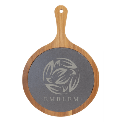 Round Acacia Wood/Slate Serving Board with Handle