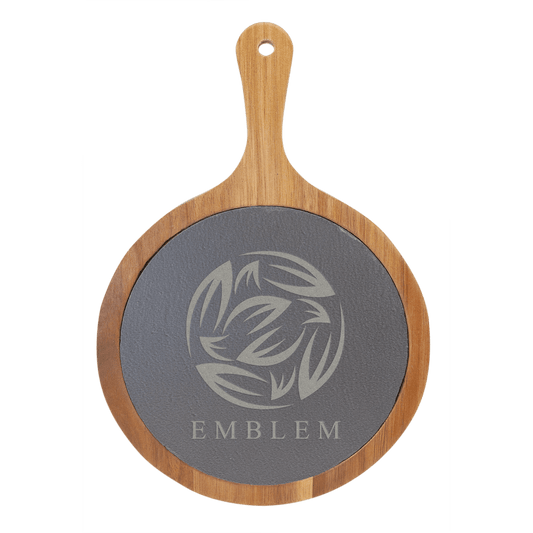 Round Acacia Wood/Slate Serving Board with Handle