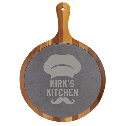 Round Acacia Wood/Slate Serving Board with Handle