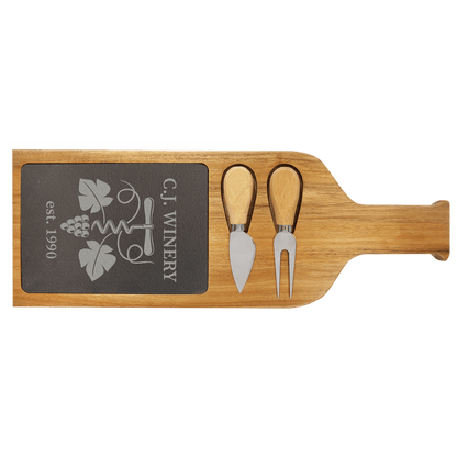 Acacia Wood/Slate Serving Board with Two Tools