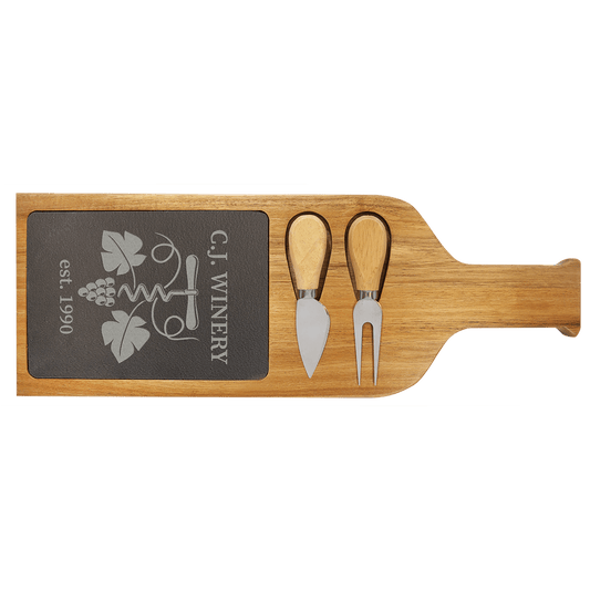 Acacia Wood/Slate Serving Board with Two Tools