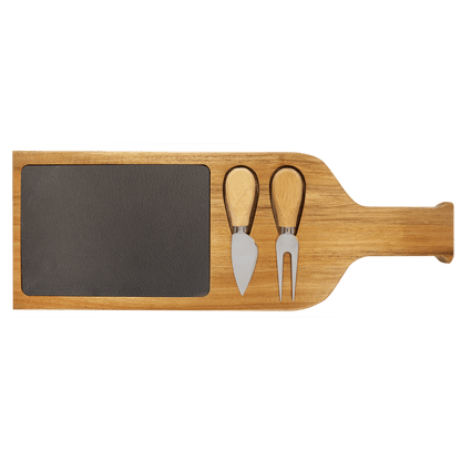 Acacia Wood/Slate Serving Board with Two Tools