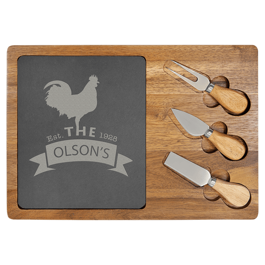 Acacia Wood/Slate Rectangle Cheese Set with Three Tools