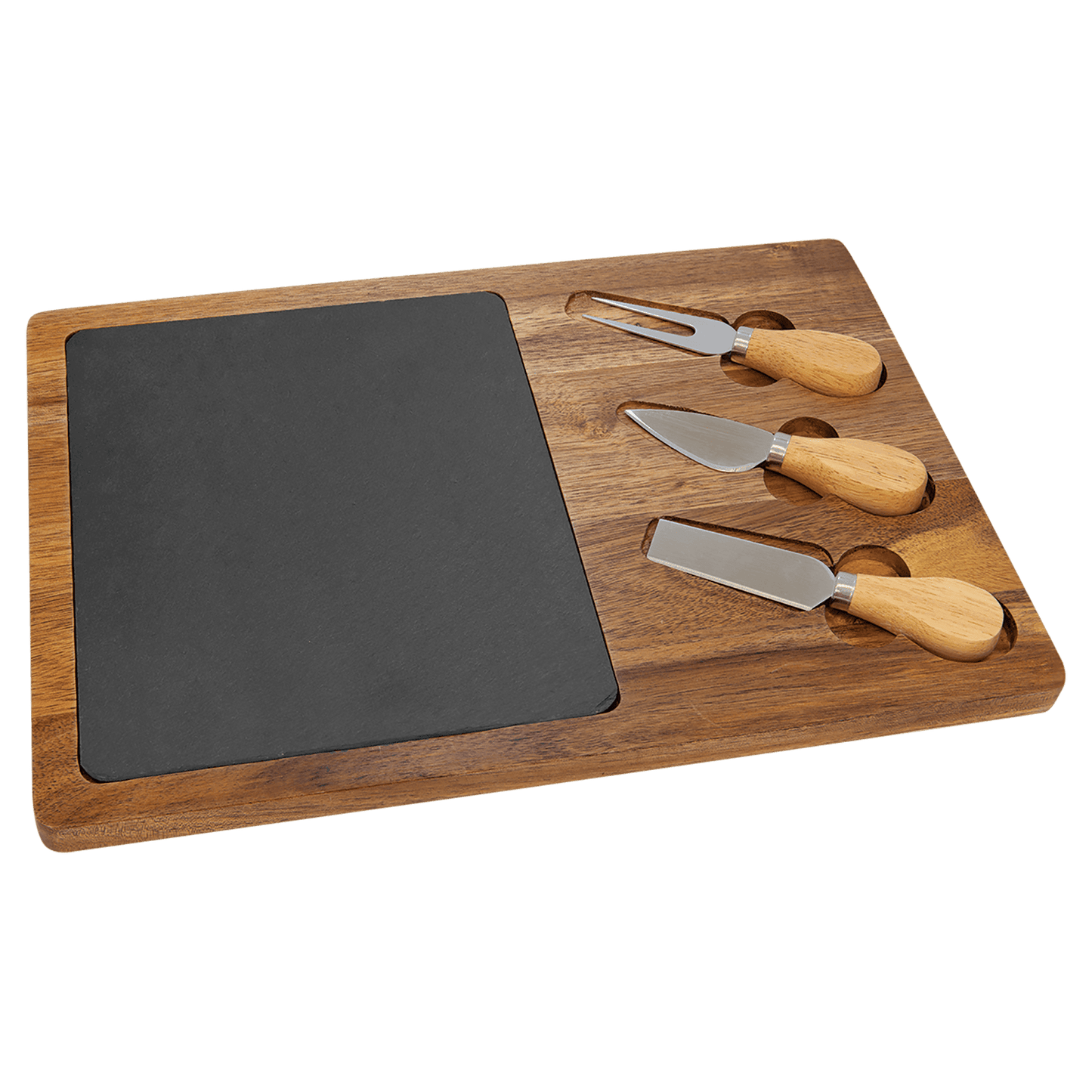 Acacia Wood/Slate Rectangle Cheese Set with Three Tools